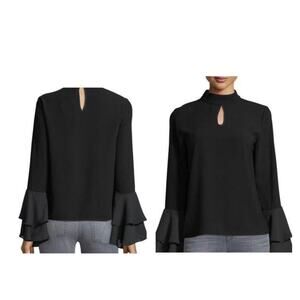 Patrizia Luca Bell Sleeve Keyhole Blouse Black Size XL